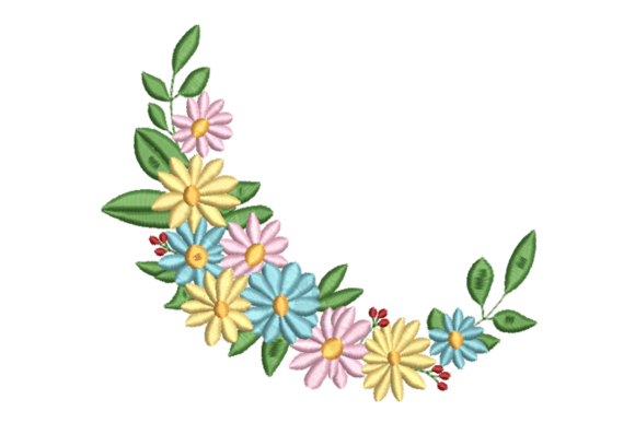 Curved Spring Daisies – Floral Corner Review for Apparel Embroidery
