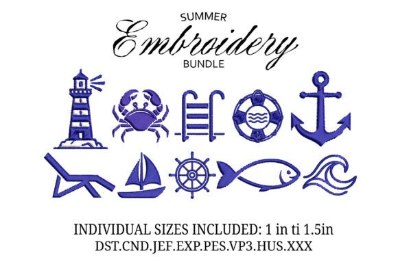 Mini Blue Coastal Bundle: 10 Nautical Embroidery Designs for Summer Craft Sales