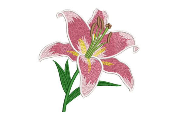 Pink Lily Bloom: Elegant Floral Embroidery for Etsy Sellers